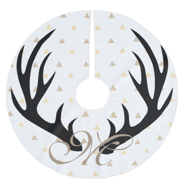 Trendig Black Hjort Antlers Guld Confetti Monogram Julgransmatta Borstad Polyester (Framsidan)