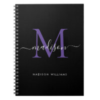 Trendig Black Lila Violet Monogram Script Namn
