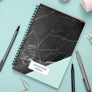 Trendig Black Marble Struktur Anteckningsbok Med Spiral