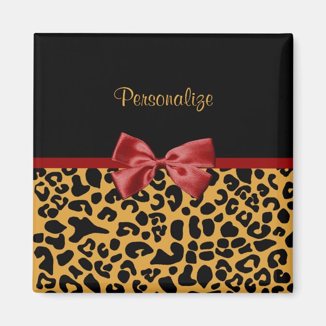 Trendig Black och Guld Leopard Skriv ut Red Ribbon Magnet (Framsidan)