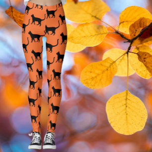 Trendig Black Orange Crazy Cat Woman Leggings