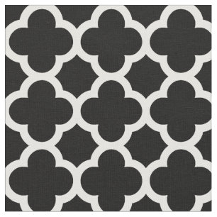 Trendig Black Retro Chic Quatrefoil Trellis Mönst Tyg
