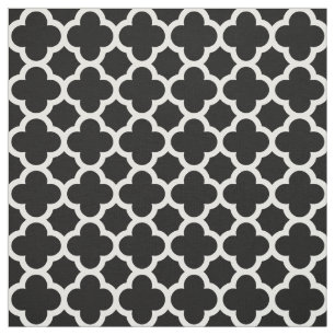 Trendig Black Retro Chic Quatrefoil Trellis Mönste Tyg