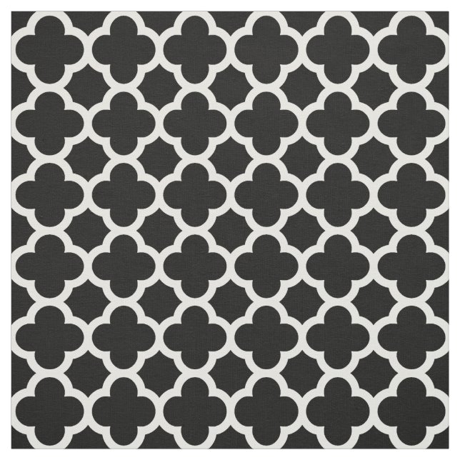 Trendig Black Retro Chic Quatrefoil Trellis Mönste Tyg (Prov)