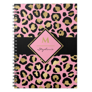 Trendig Black Rosa och Guld Leopard Skriv ut Mono Anteckningsbok