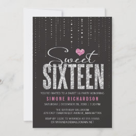 Trendig Black Rosa Silver Glitter Sweet 16 Inbjudningar