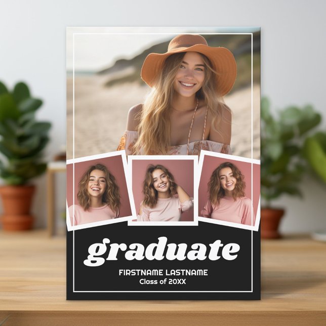Trendig Black Studentfest 4 - foto Inbjudningar (Custom Graduation Announcement and Invitation)
