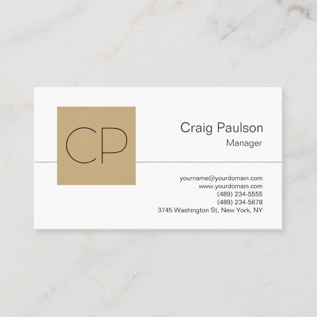 Trendig Black White Beige Monogram Affärskort Visitkort (Framsida)