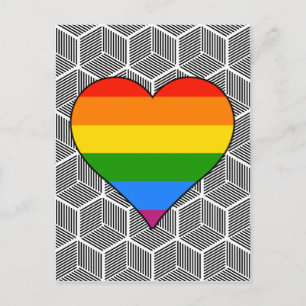 Trendig Black White Design Rainbow Heart Kärlek Vykort