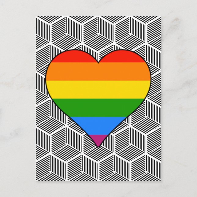 Trendig Black White Design Rainbow Heart Kärlek Vykort (Framsida)