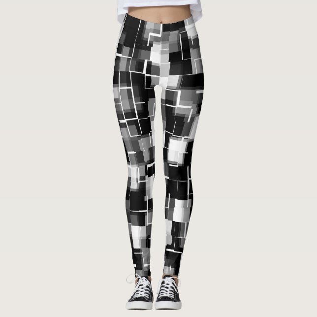 Trendig Black White Grått Abstrakt Mönster Leggings (Framsida)
