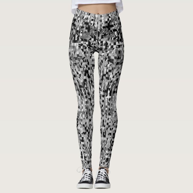 Trendig Black White Grått Abstrakt Play Leggings (Framsida)