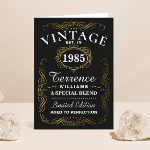 Trendig Black, White & Guld Typography Birthday Kort