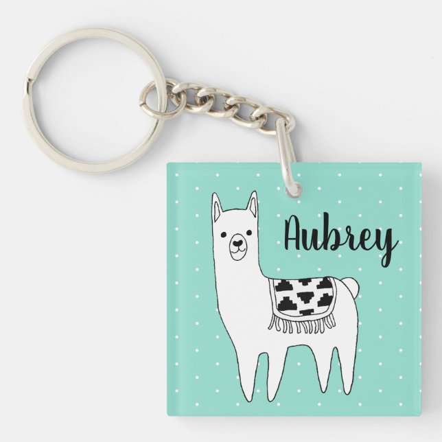 Trendig Black & White Llama & Swiss Dots in Mint (Framsidan)