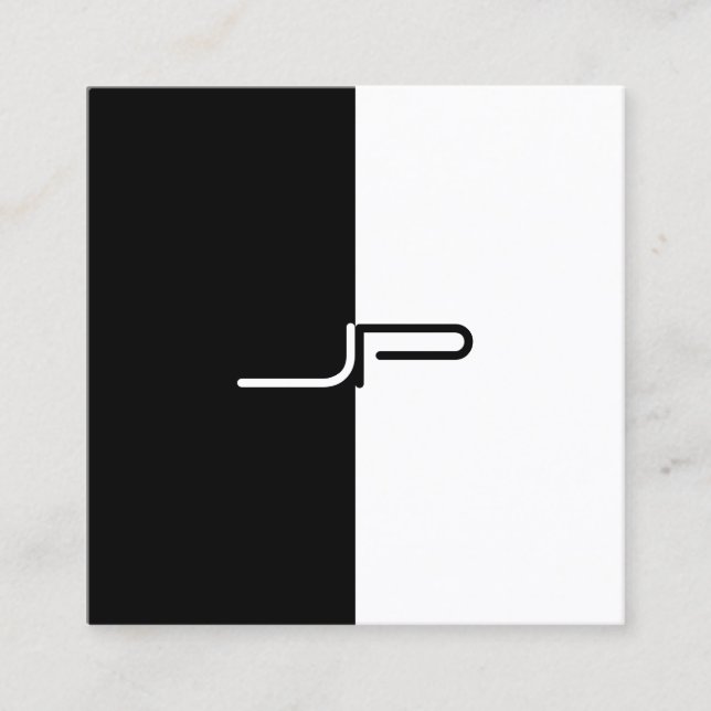 Trendig Black White Monogram Initial Snyggt Modern Fyrkantigt Visitkort (Framsida)