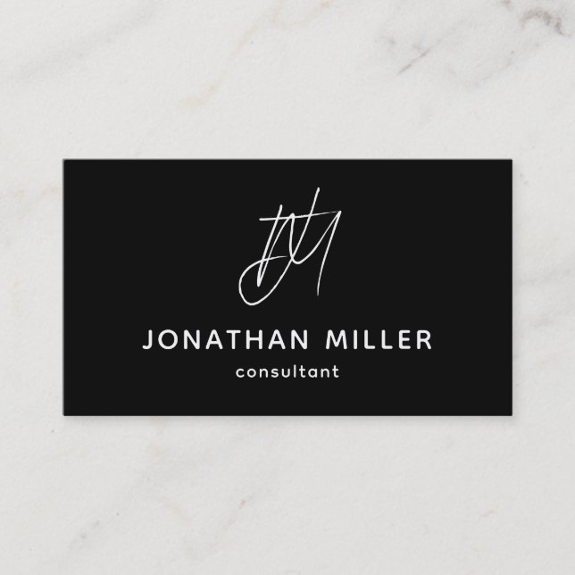 Trendig Black White Monogram Visitkort (Framsida)