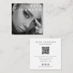 Trendig Black White-Professionell - fotoQR-kod Fyrkantigt Visitkort