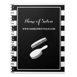 Trendig Black White Rand Hair and Beauty Salon Anteckningsbok Med Spiral