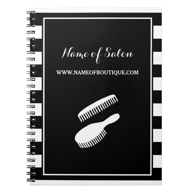 Trendig Black White Rand Hair and Beauty Salon Anteckningsbok Med Spiral (Framsidan)