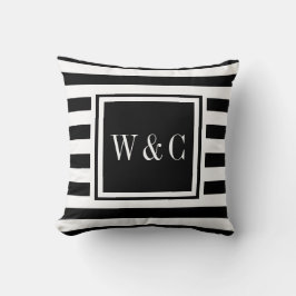 Trendig Black White Rand Monogram Kudde