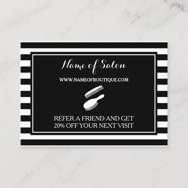 Trendig Black White Rand Salon Referral Coupon (Framsida)
