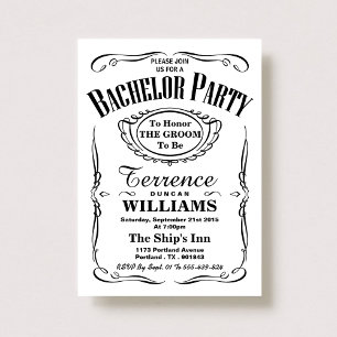 Trendig Black & White Typography Bachelor Party Inbjudningar