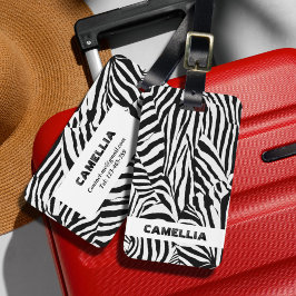 Trendig Black White Zebra Skin Modern Mönster Bagagebricka