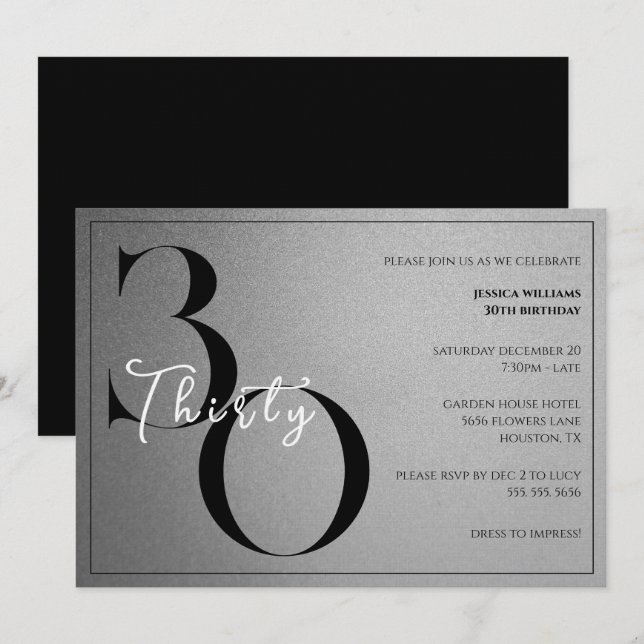 Trendig Blank Modern Unisex 30-årsdag Inbjudningar (Fram/baksida)