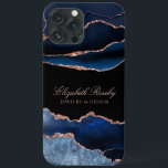 Trendig Blått Ro Guld Black Business<br><div class="desc">Modern Elegant Navy Blue Ro Guld Black Business iphone case. En fantastisk mångsidig utformning som visar hur man ser på att marinblått agate geode water color abstrakt art med ro guld glitter accents. Bakgrunden visas i Svart med anpassade som visas i ro guld rosa färg. Anpassa med ditt företag namn...</div>
