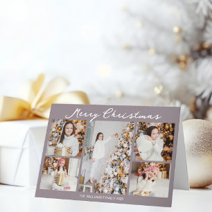 Trendig blek mauve God Jul fotokollage Helgkort
