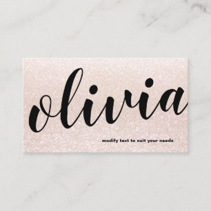 Trendig Blek Rosa Glitter Script Calligraphy Salon Visitkort