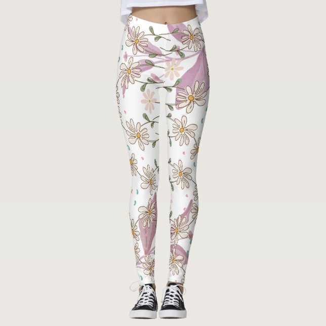 Trendig blommig design leggings (Framsida)
