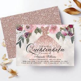 Trendig Blommigt Guld Gown Quinceañera Inbjudningar