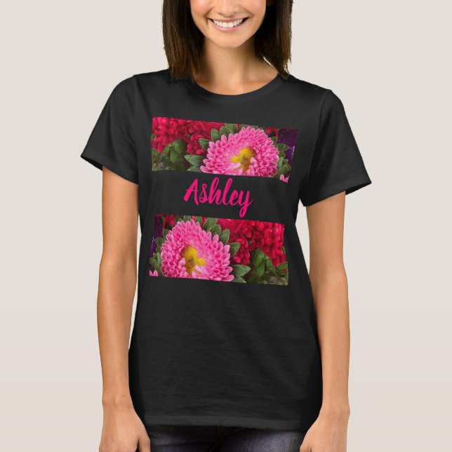 Trendig Blommigt Rosa och Red Aster Flowers T-Shir T Shirt (Framsida)
