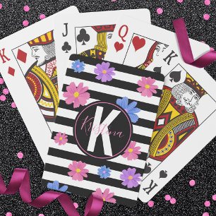 Trendig Blommigt Svartvitt Rand Personlig Casinokort