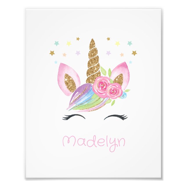 Trendig Blommigt Unicorn Baby Shower Nursery Gifts Fototryck (Framsidan)