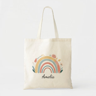 Trendig blomsterboho-regnbåge-minimalistisk handvä tygkasse