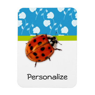 Trendig Blue Blommigt Ladybug med Namn Magnet