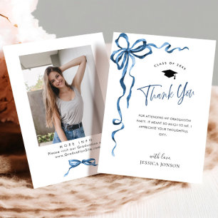 Trendig Blue Bow Coquette PHOTO Studenten Tack Kort