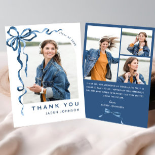 Trendig Blue Bow Ribbon 4 PHOTO Studenten Tack Kort