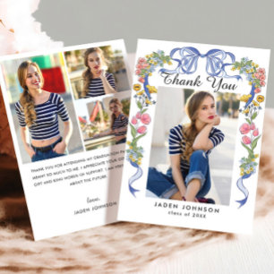 Trendig Blue Bow Ribbon 4 PHOTO Studentfest Tack Kort