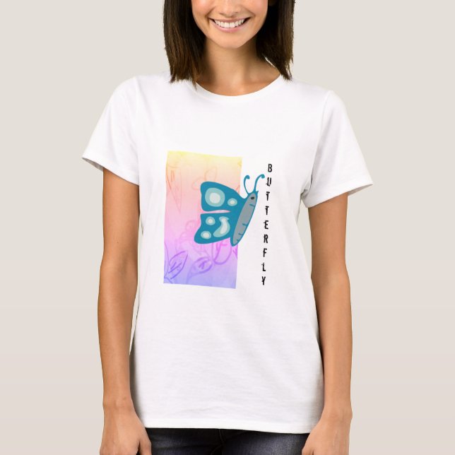 Trendig Blue Butterfly med Mönster Abstrakt T Shirt (Framsida)