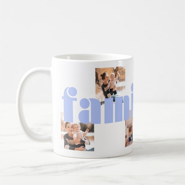 Trendig Blue-familjtyp 4-foto med monogram Kaffemugg (Vänster)