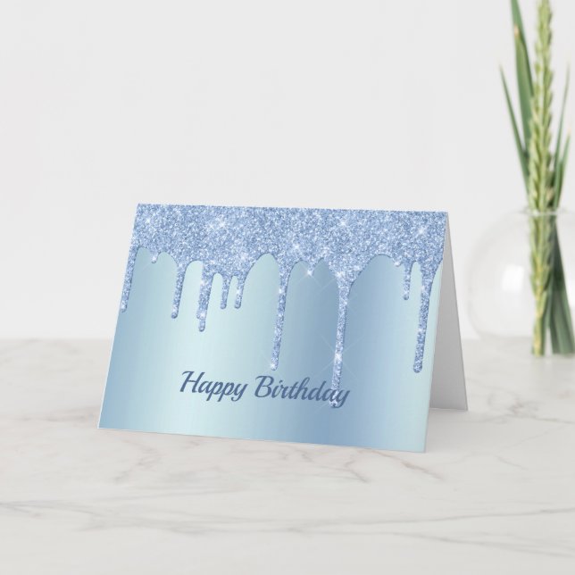 Trendig Blue Glitter Drifts Graphic Birthday Kort (Framsida)