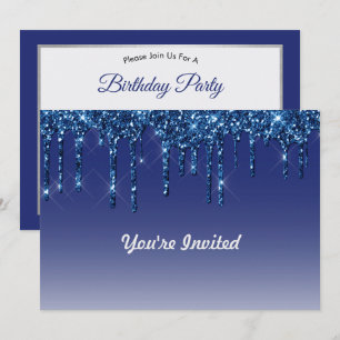 Trendig Blue Glitter Drives Birthday Inbjudningar
