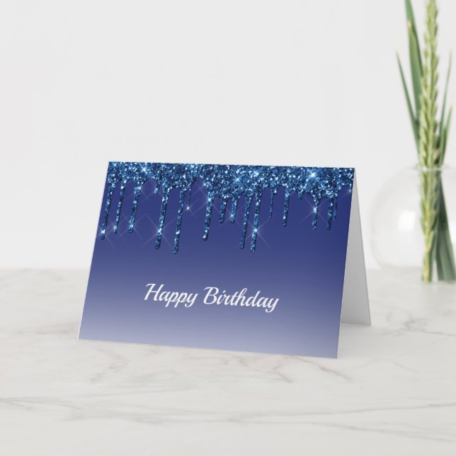 Trendig Blue Glitter Drives Birthday Kort (Framsida)