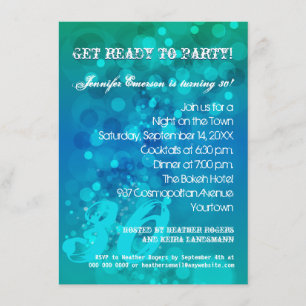 Trendig Blue Grönt Bokeh Party-inbjudan Inbjudningar
