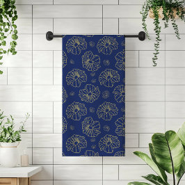 Trendig Blue, Guld Chic Blommönster Bath Towel