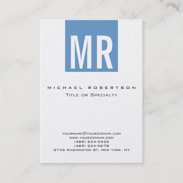 Trendig Blue Monogram Rand Affärskort Visitkort (Framsida)