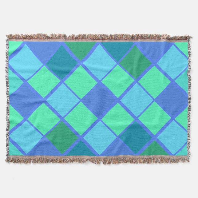 Trendig Blue och Grönt Diamond Mönster Filt (Framsidan)